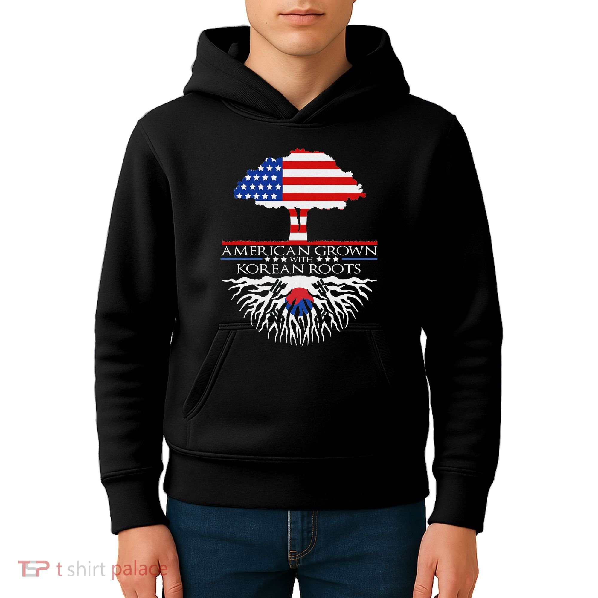 Korean Roots American Grown Tree Flag Us Korea Asian Kids Hoodie