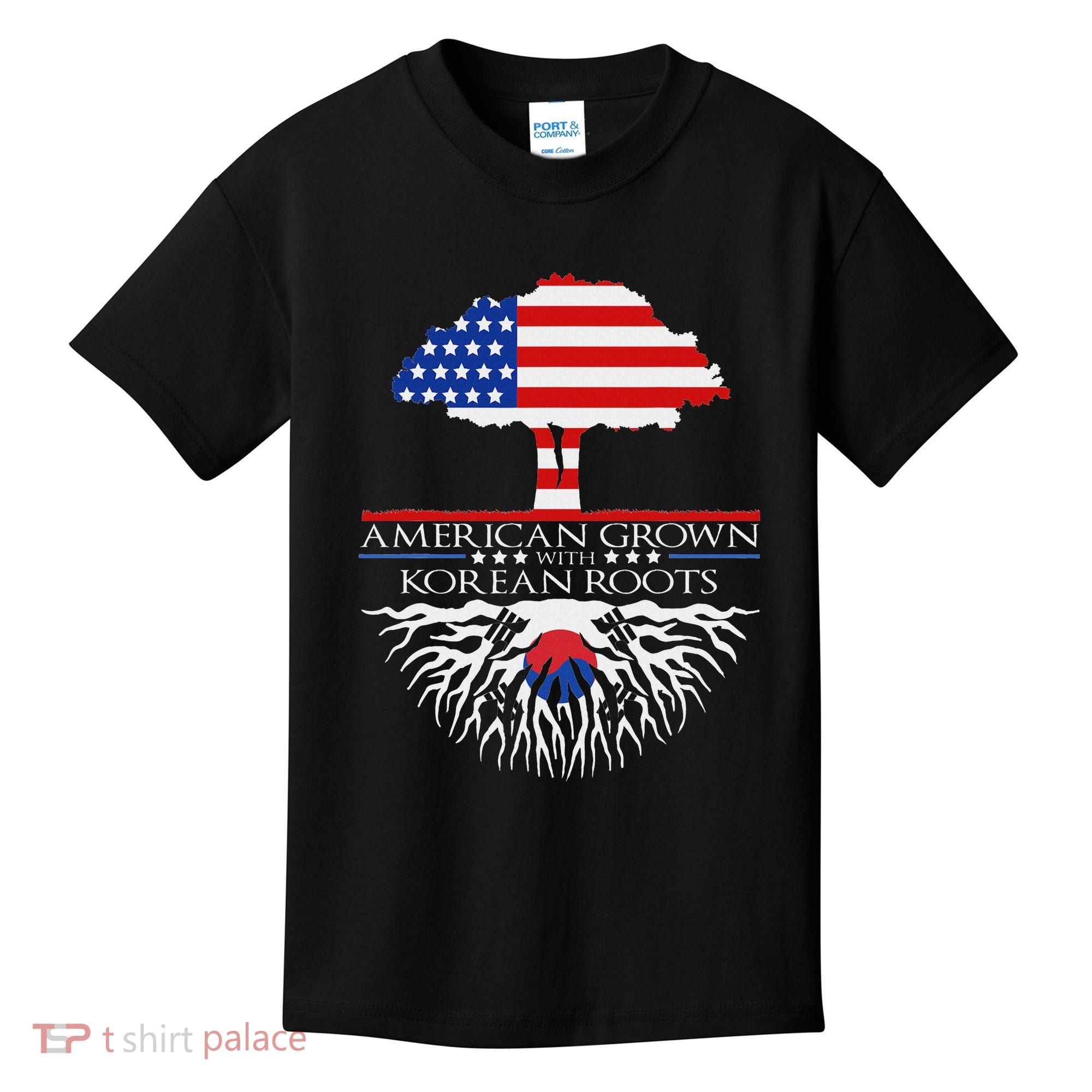 Korean Roots American Grown Tree Flag Us Korea Asian Kids T-Shirt