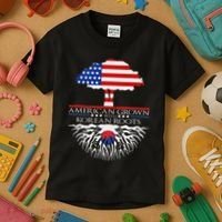 Korean Roots American Grown Tree Flag Us Korea Asian Kids T-Shirt thumb 3