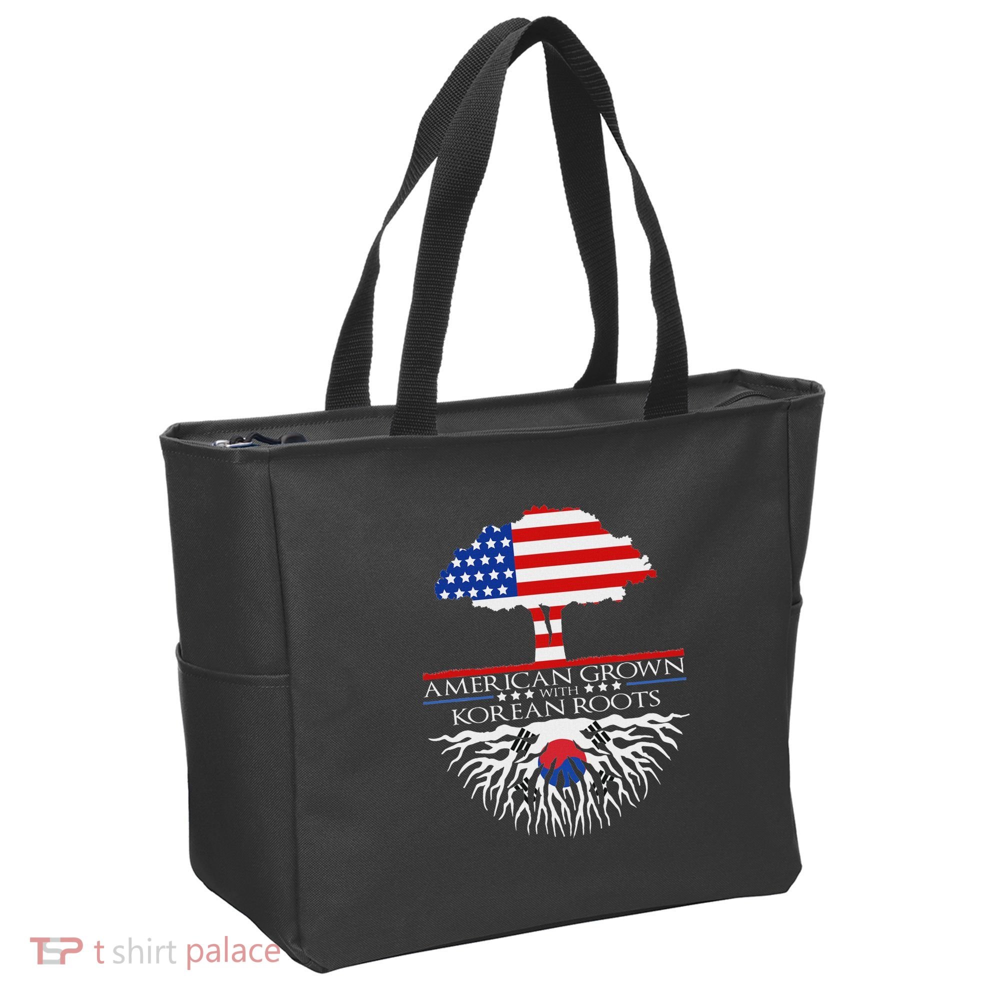 Korean Roots American Grown Tree Flag Us Korea Asian Tote Bag