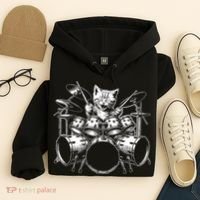 Kitten Rock Band Funny Kitty Drummer Cat Playing Drums Hoodie thumb 4
