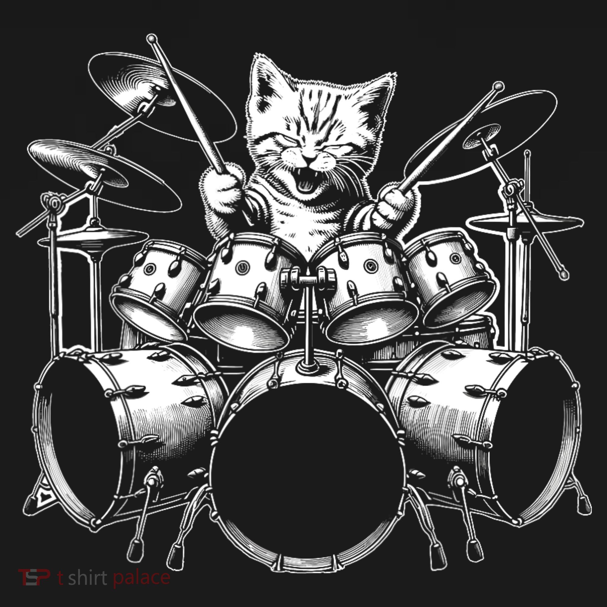 Kitten Rock Band Funny Kitty Drummer Cat Playing Drums Sweatshirt