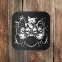 Kitten Rock Band Funny Kitty Drummer Cat Playing Drums Coaster thumb 0