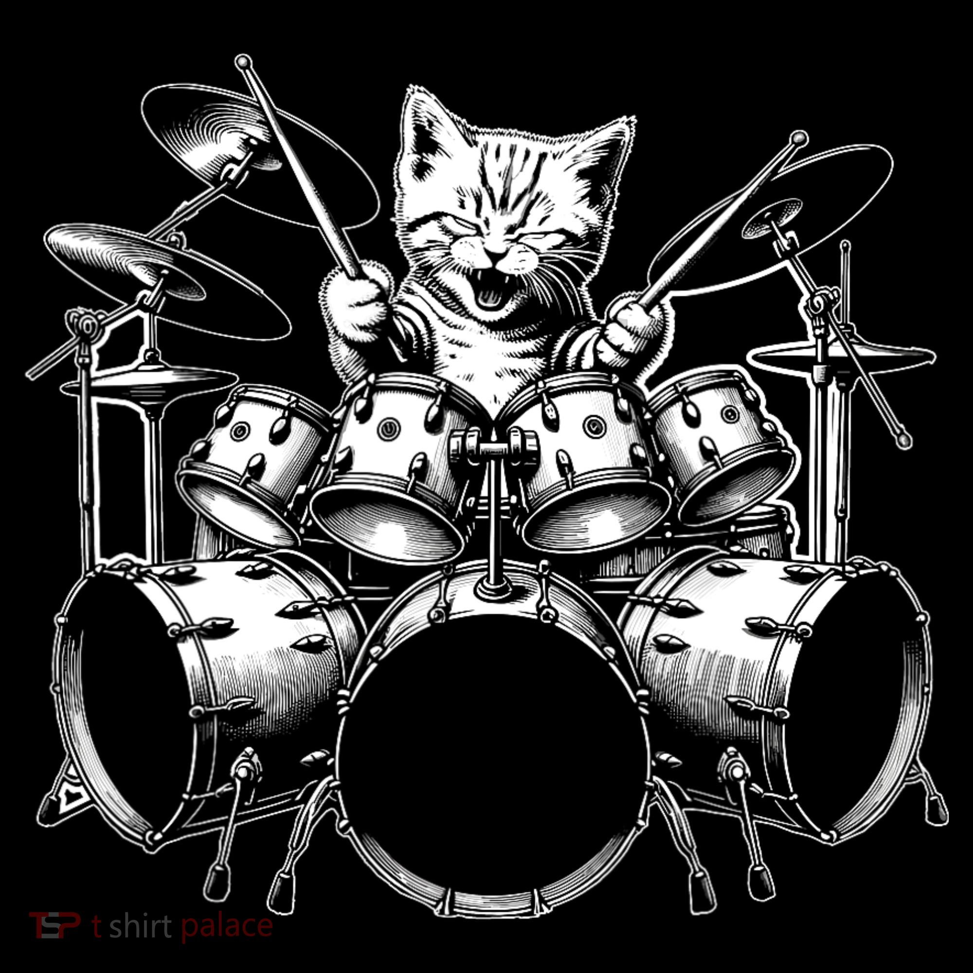 Kitten Rock Band Funny Kitty Drummer Cat Playing Drums Women's Hoodie