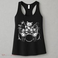 Kitten Rock Band Funny Kitty Drummer Cat Playing Drums Women's Tank Top thumb 3
