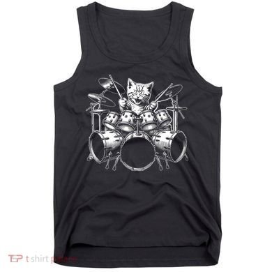 Kitten Rock Band Funny Kitty Drummer Cat Playing Drums Tank Top