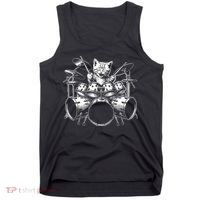 Kitten Rock Band Funny Kitty Drummer Cat Playing Drums Tank Top thumb 0