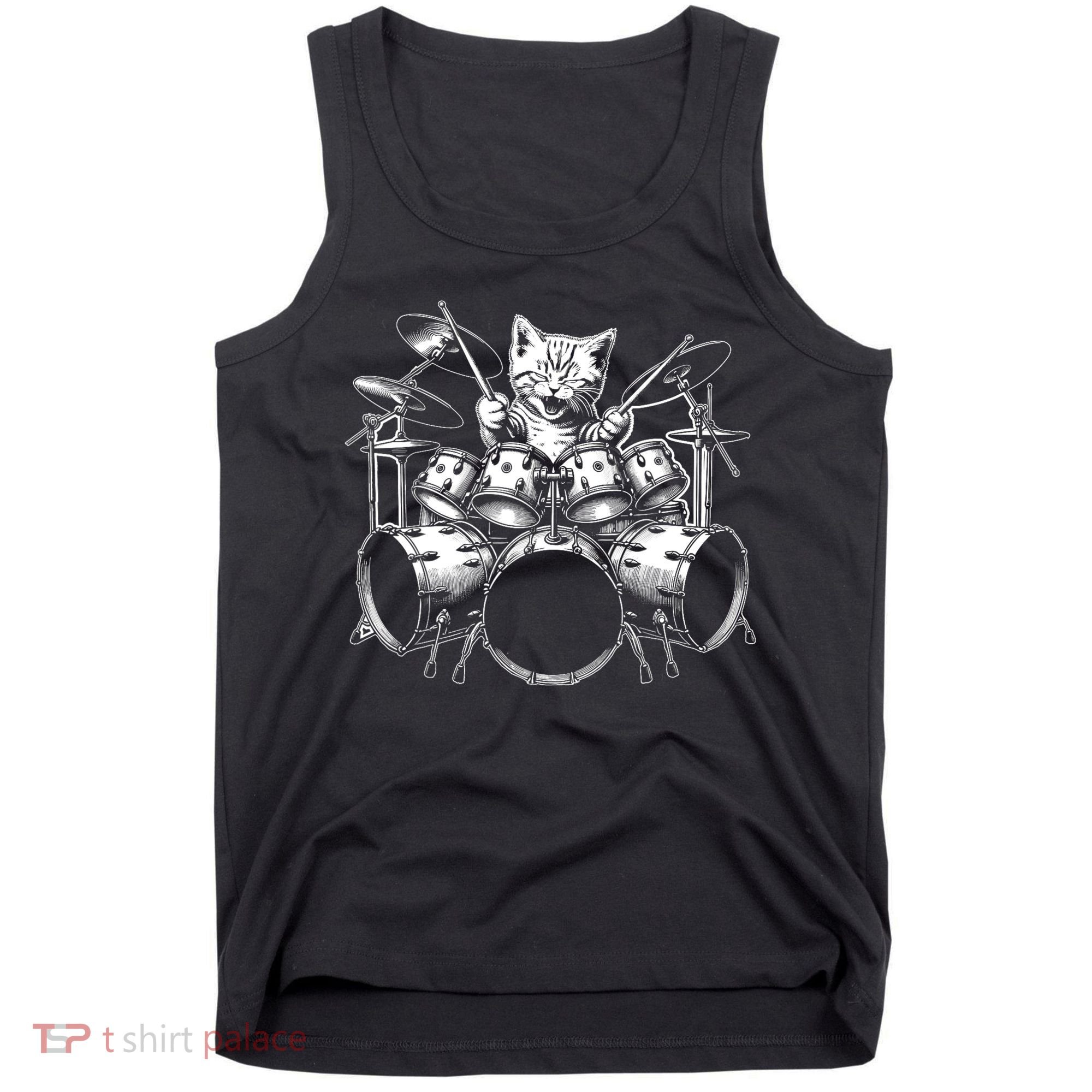 Kitten Rock Band Funny Kitty Drummer Cat Playing Drums Tank Top