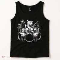 Kitten Rock Band Funny Kitty Drummer Cat Playing Drums Tank Top thumb 2