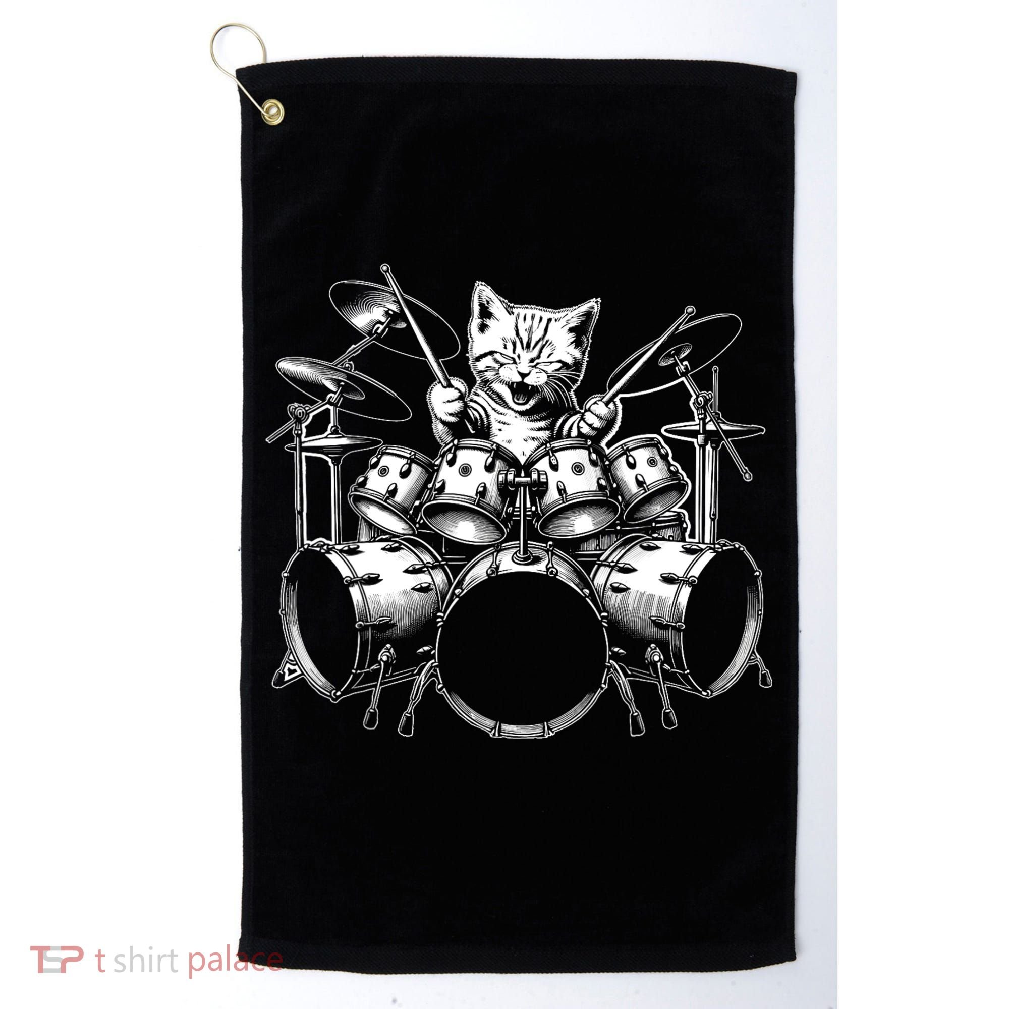 Kitten Rock Band Funny Kitty Drummer Cat Playing Drums Golf Towel