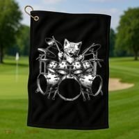 Kitten Rock Band Funny Kitty Drummer Cat Playing Drums Golf Towel thumb 1