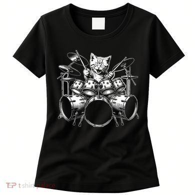 Kitten Rock Band Funny Kitty Drummer Cat Playing Drums Women's T-Shirt