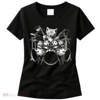 Kitten Rock Band Funny Kitty Drummer Cat Playing Drums Women's T-Shirt thumb 0