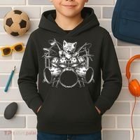 Kitten Rock Band Funny Kitty Drummer Cat Playing Drums Kids Hoodie thumb 2