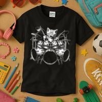 Kitten Rock Band Funny Kitty Drummer Cat Playing Drums Kids T-Shirt thumb 3