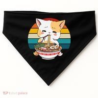 Kawaii Ramen Cat Retro Sunset USA-Made Doggie Bandana thumb 0