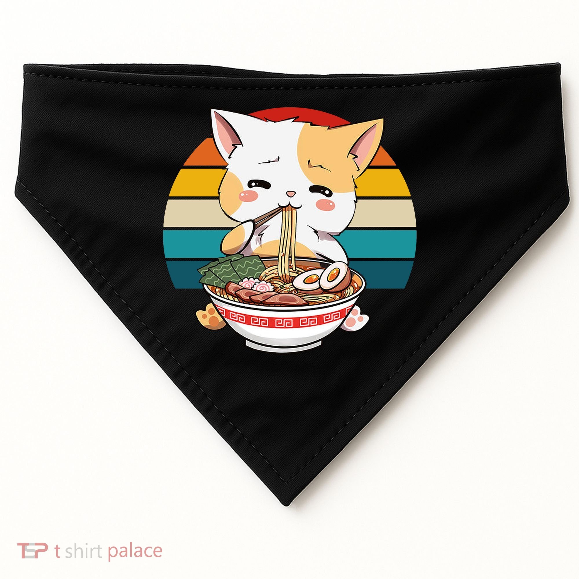 Kawaii Ramen Cat Retro Sunset USA-Made Doggie Bandana