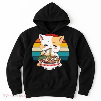 Kawaii Ramen Cat Retro Sunset Hoodie