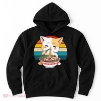 Kawaii Ramen Cat Retro Sunset Hoodie thumb 0