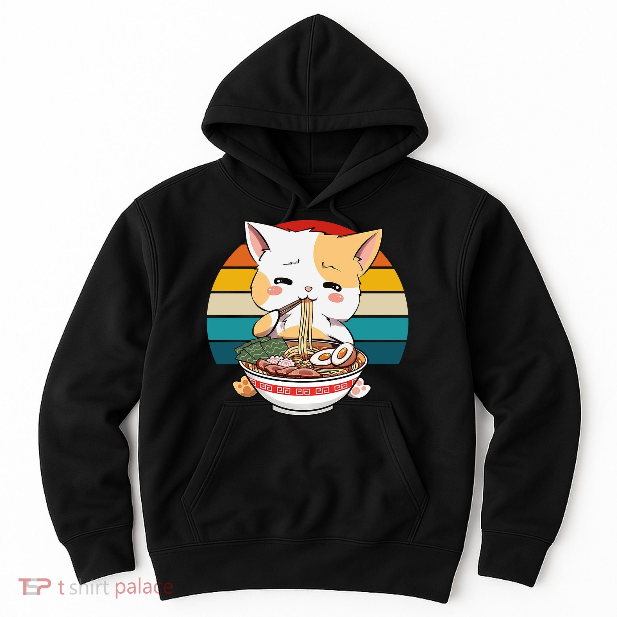 Kawaii Ramen Cat Retro Sunset Hoodie