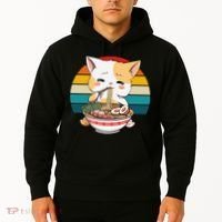 Kawaii Ramen Cat Retro Sunset Hoodie thumb 2