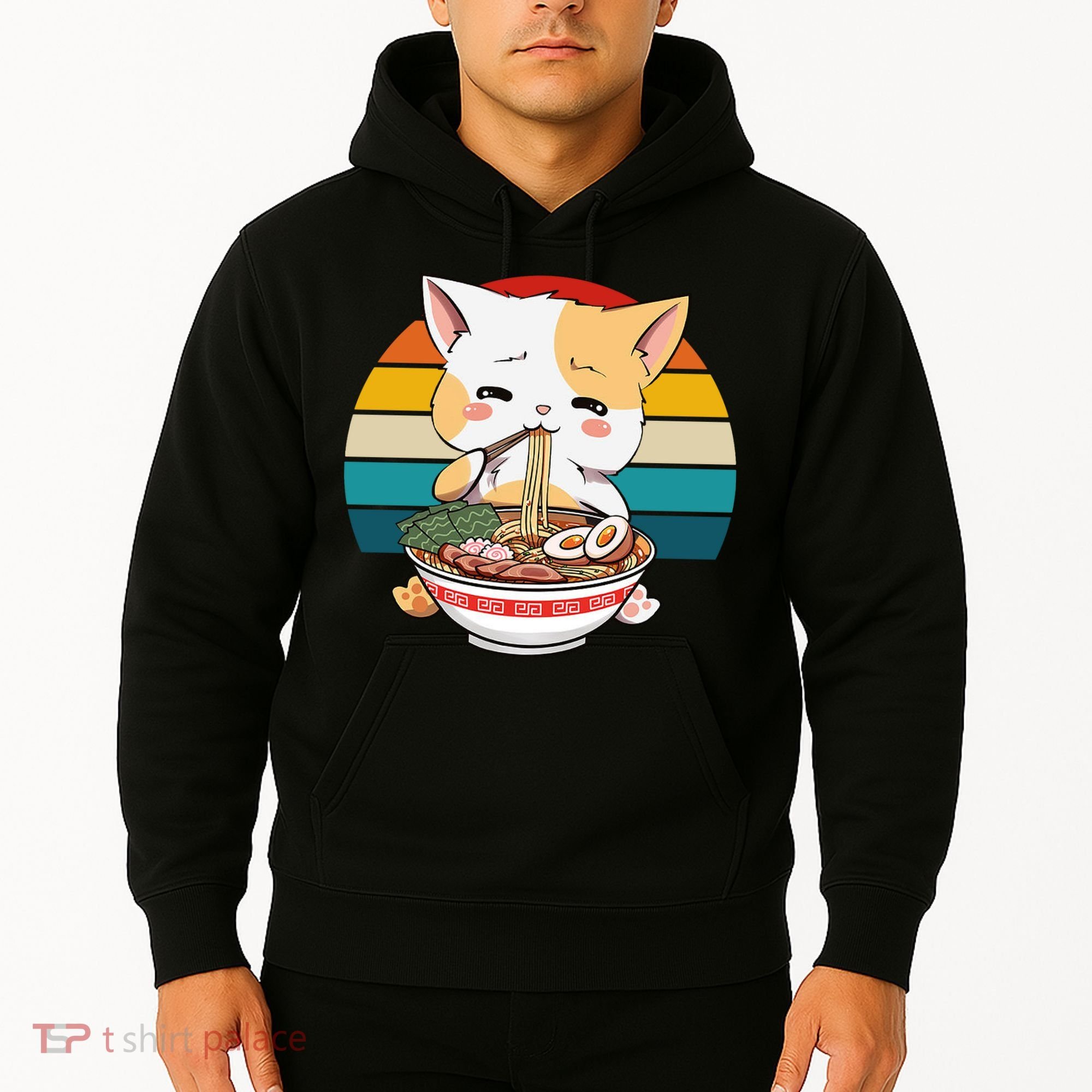 Kawaii Ramen Cat Retro Sunset Hoodie