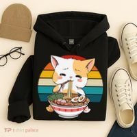 Kawaii Ramen Cat Retro Sunset Hoodie thumb 4
