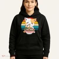 Kawaii Ramen Cat Retro Sunset Hoodie thumb 5