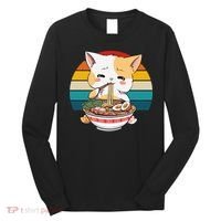 Kawaii Ramen Cat Retro Sunset Long Sleeve Shirt thumb 0