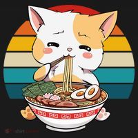 Kawaii Ramen Cat Retro Sunset Apron thumb 3