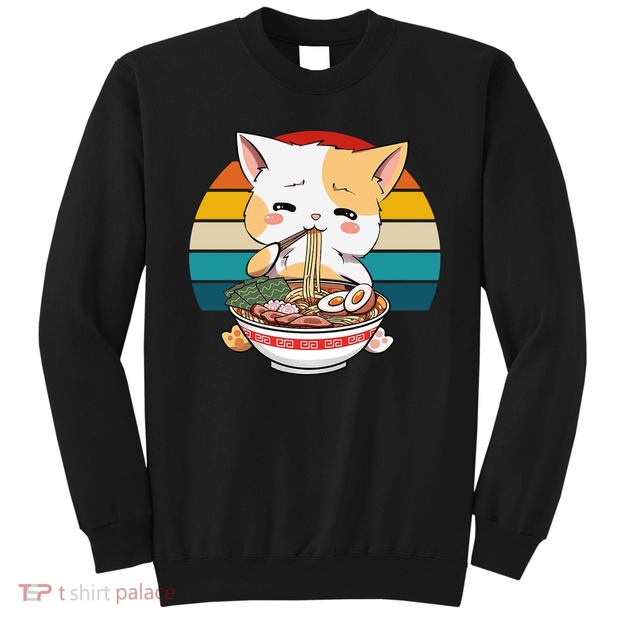 Kawaii Ramen Cat Retro Sunset Sweatshirt