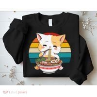 Kawaii Ramen Cat Retro Sunset Sweatshirt thumb 2