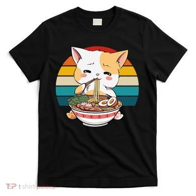 Kawaii Ramen Cat Retro Sunset T-Shirt