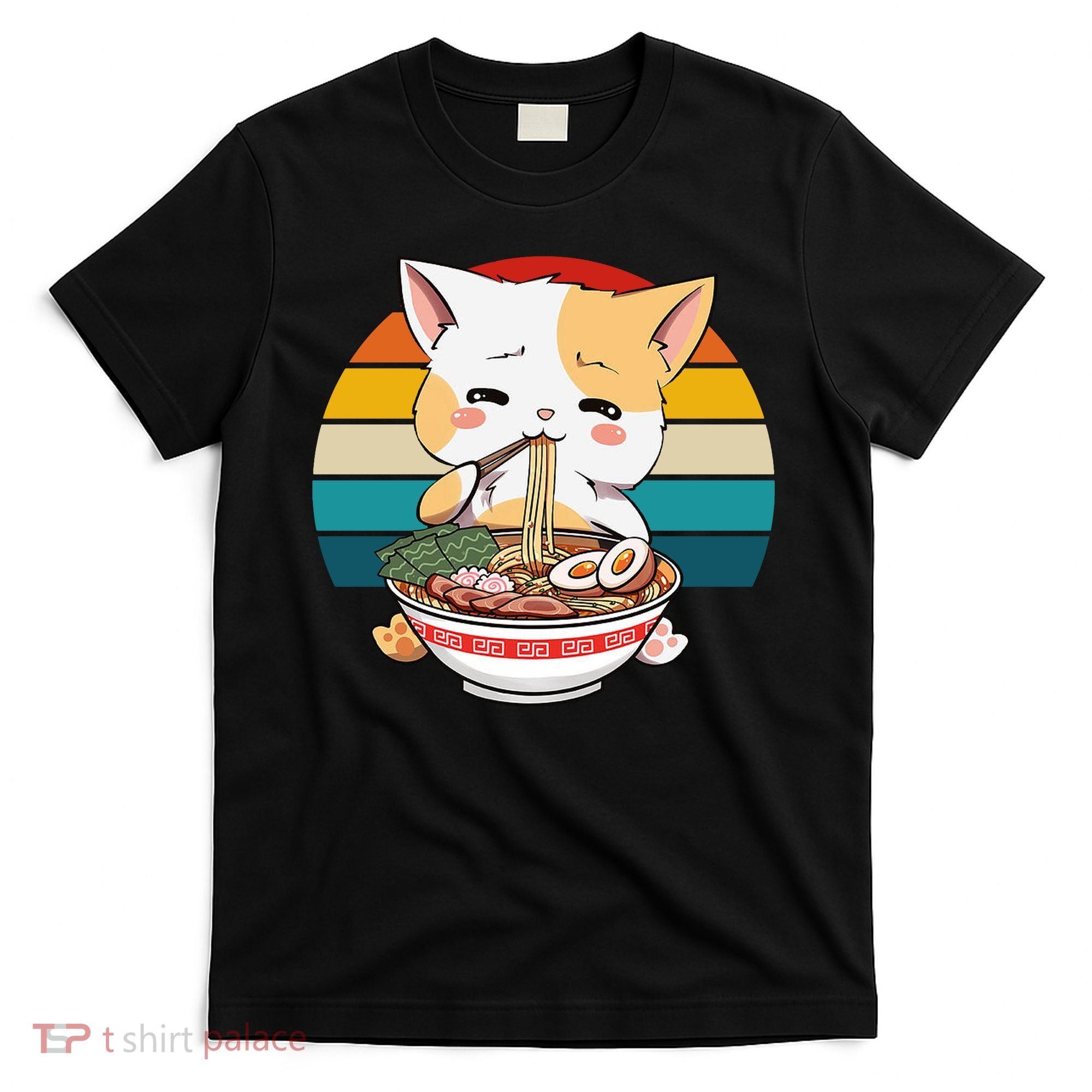 Kawaii Ramen Cat Retro Sunset T-Shirt
