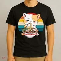 Kawaii Ramen Cat Retro Sunset T-Shirt thumb 3