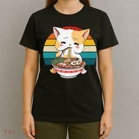 Kawaii Ramen Cat Retro Sunset T-Shirt thumb 4