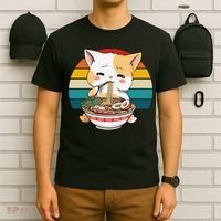 Kawaii Ramen Cat Retro Sunset T-Shirt thumb 6