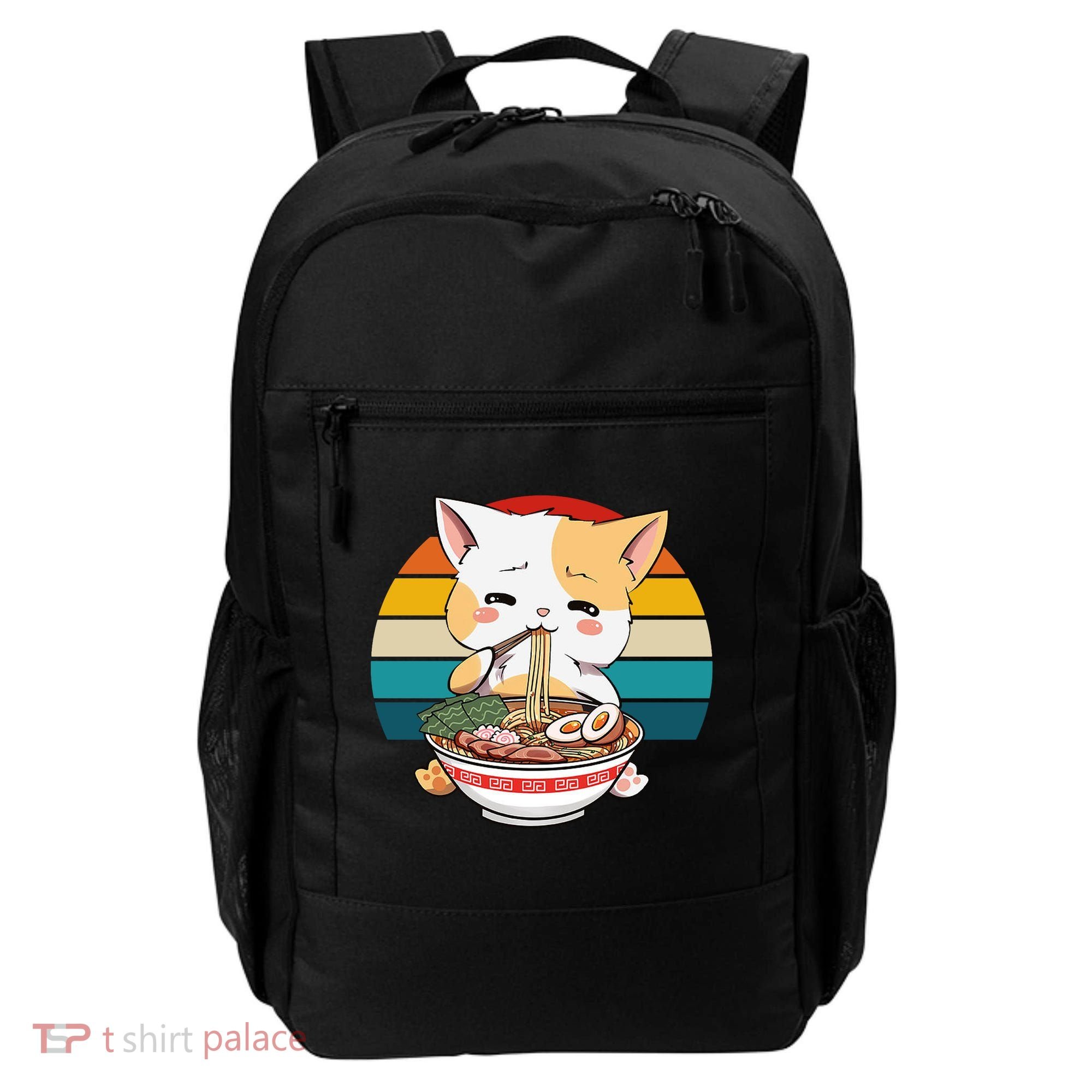 Kawaii Ramen Cat Retro Sunset Backpack