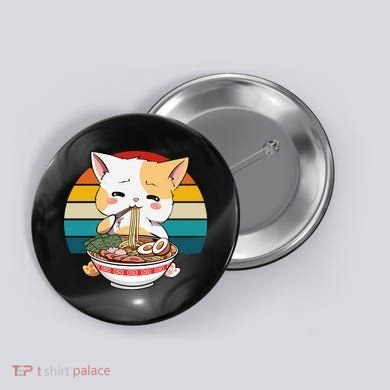 Kawaii Ramen Cat Retro Sunset Button