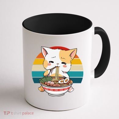 Kawaii Ramen Cat Retro Sunset Coffee Mug back
