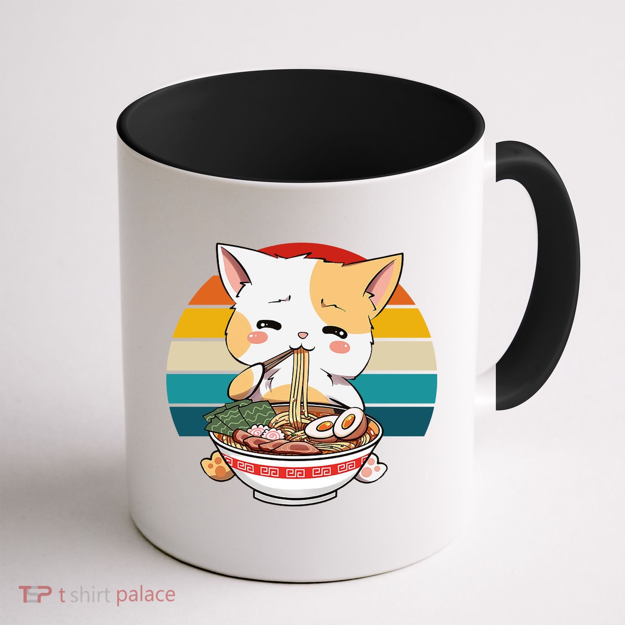 Kawaii Ramen Cat Retro Sunset Coffee Mug