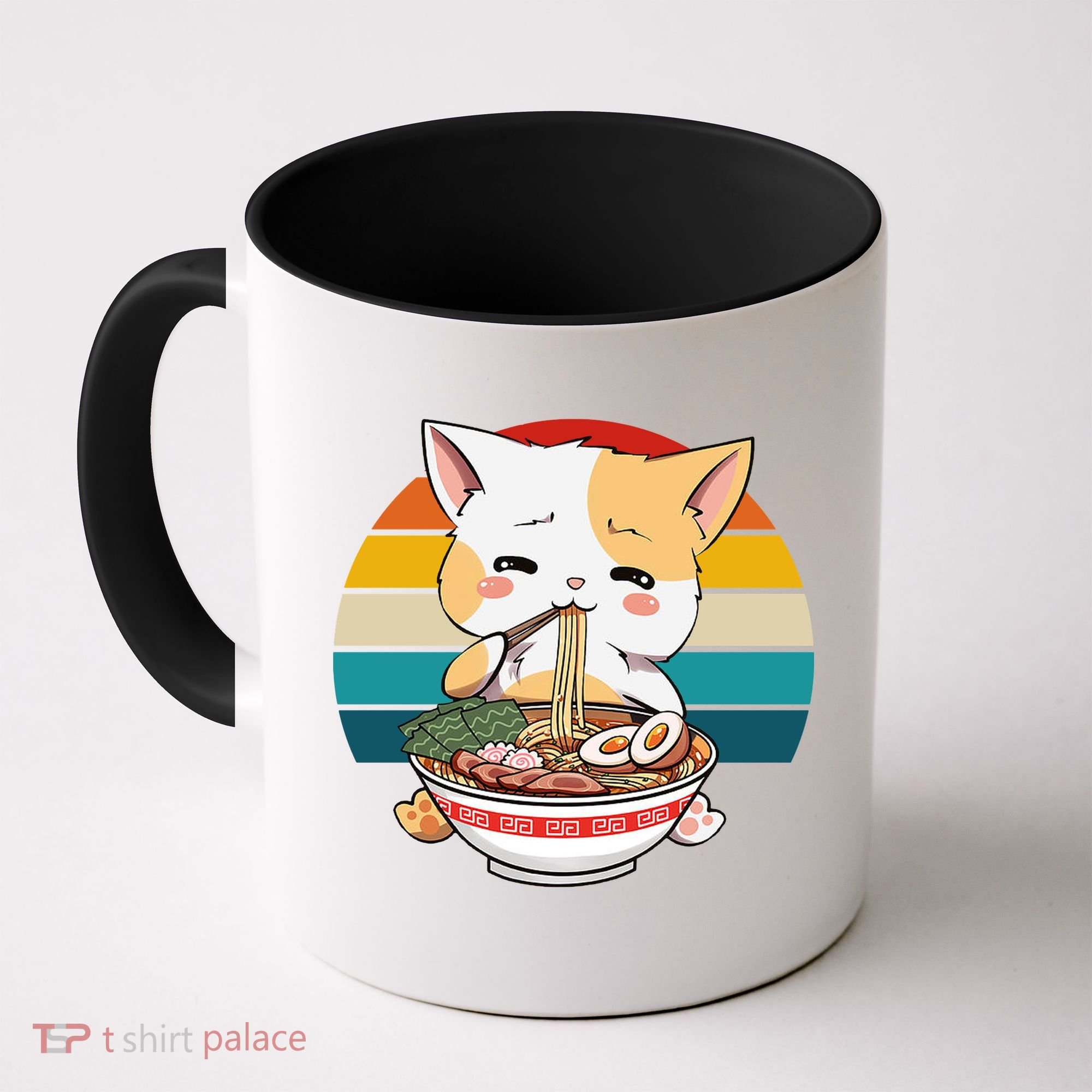 Kawaii Ramen Cat Retro Sunset Coffee Mug