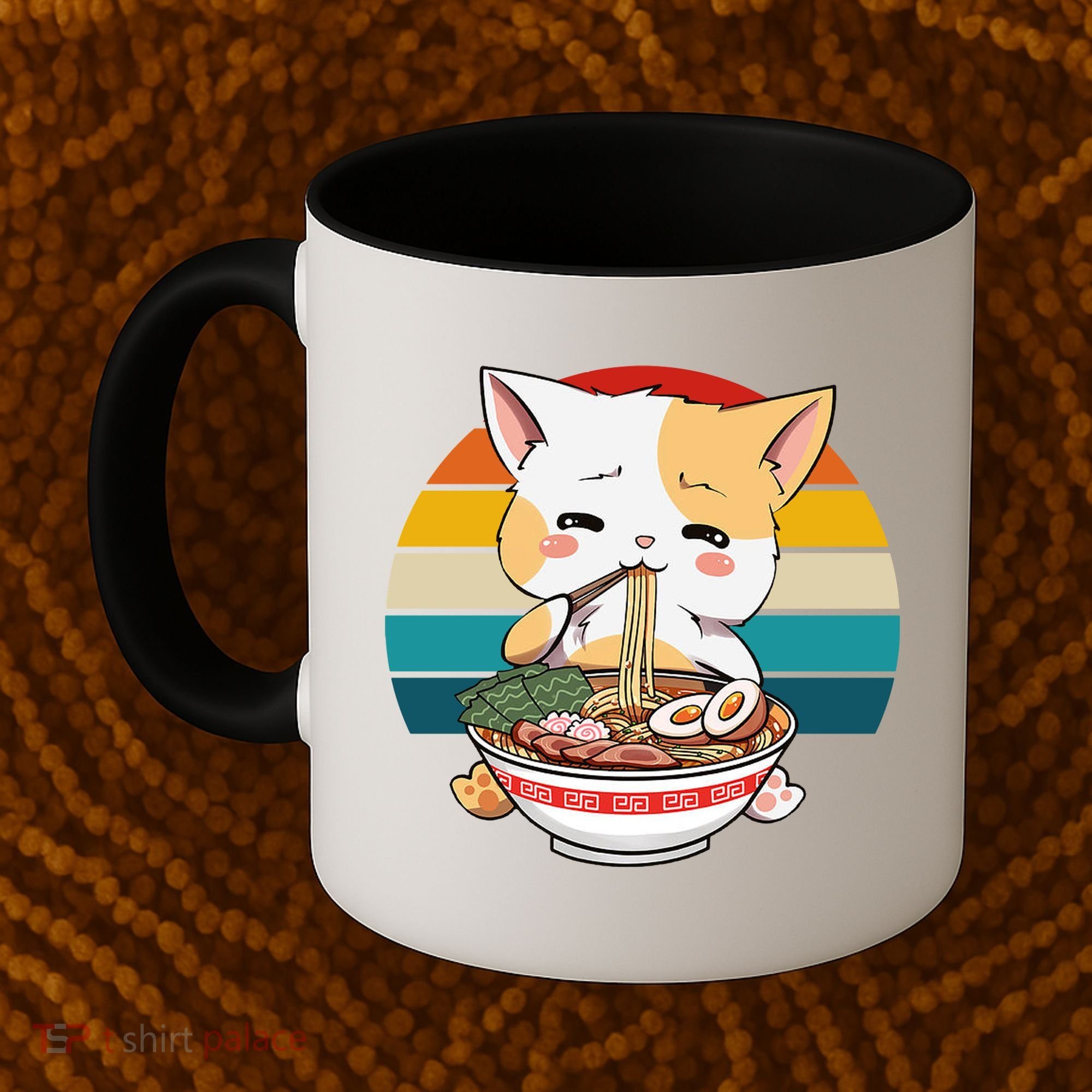 Kawaii Ramen Cat Retro Sunset Coffee Mug