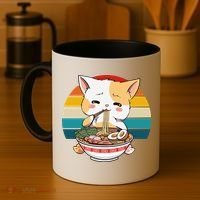 Kawaii Ramen Cat Retro Sunset Coffee Mug thumb 4