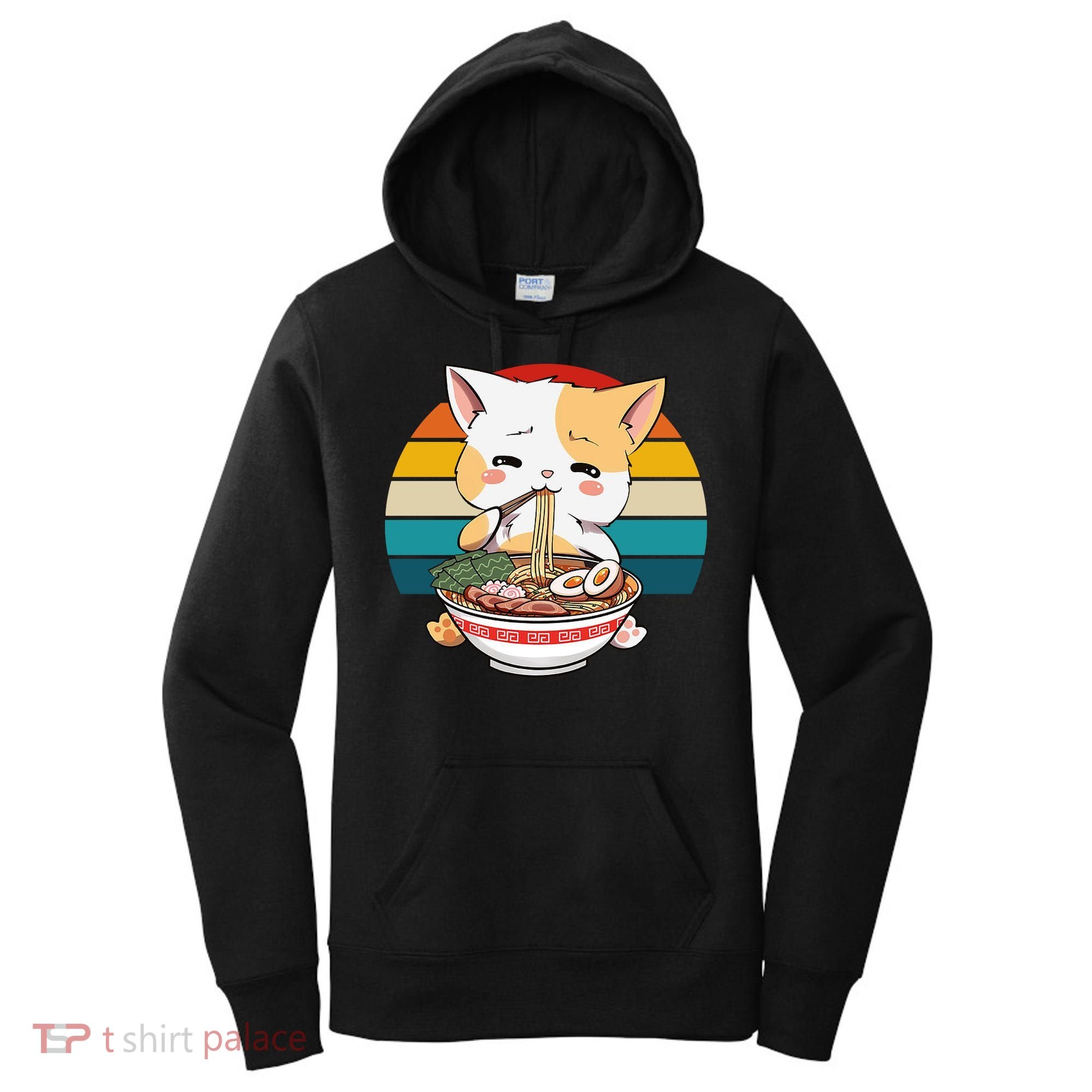 Kawaii Ramen Cat Retro Sunset Women's Hoodie
