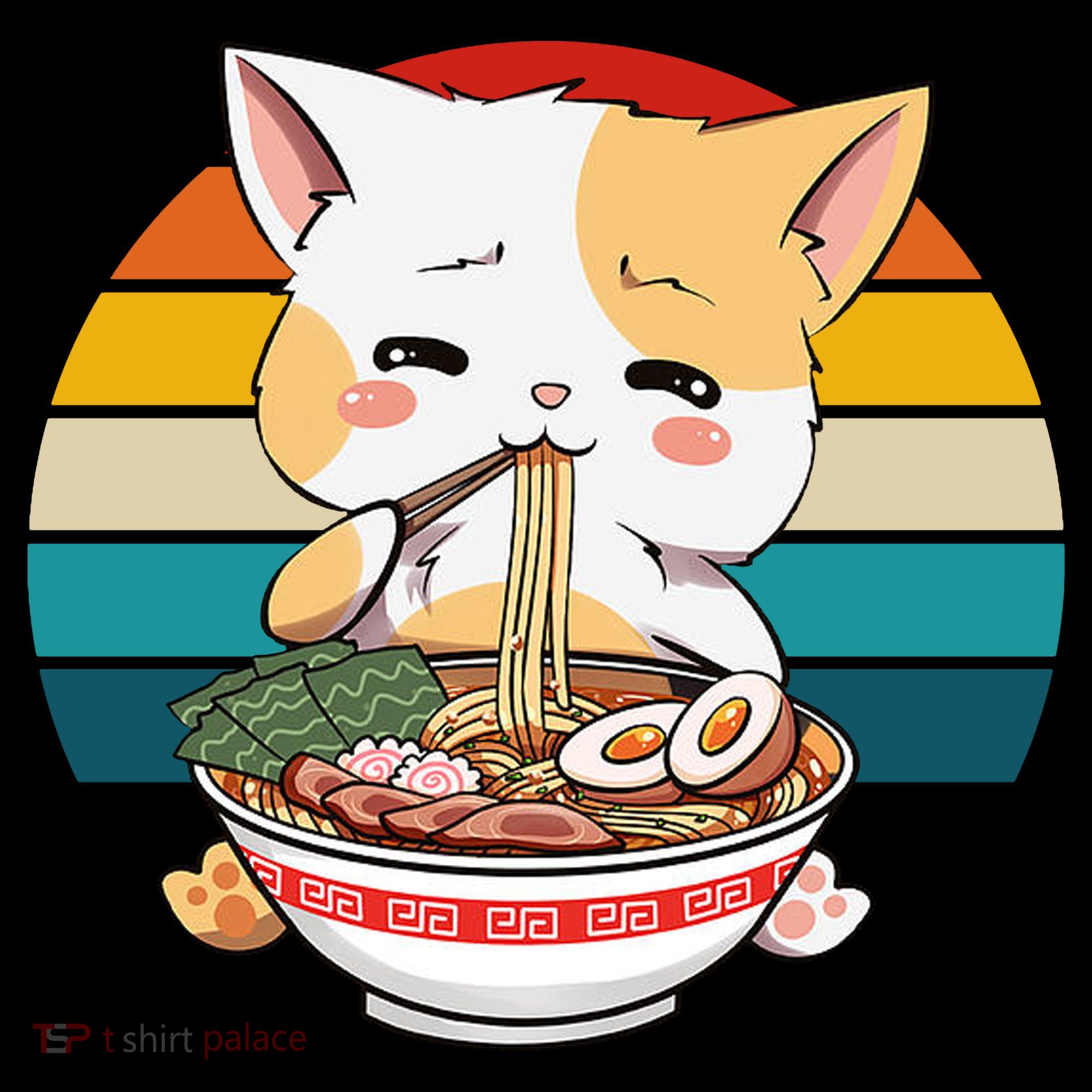 Kawaii Ramen Cat Retro Sunset Women's Hoodie