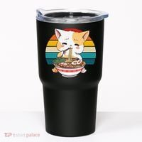 Kawaii Ramen Cat Retro Sunset Tumbler thumb 0