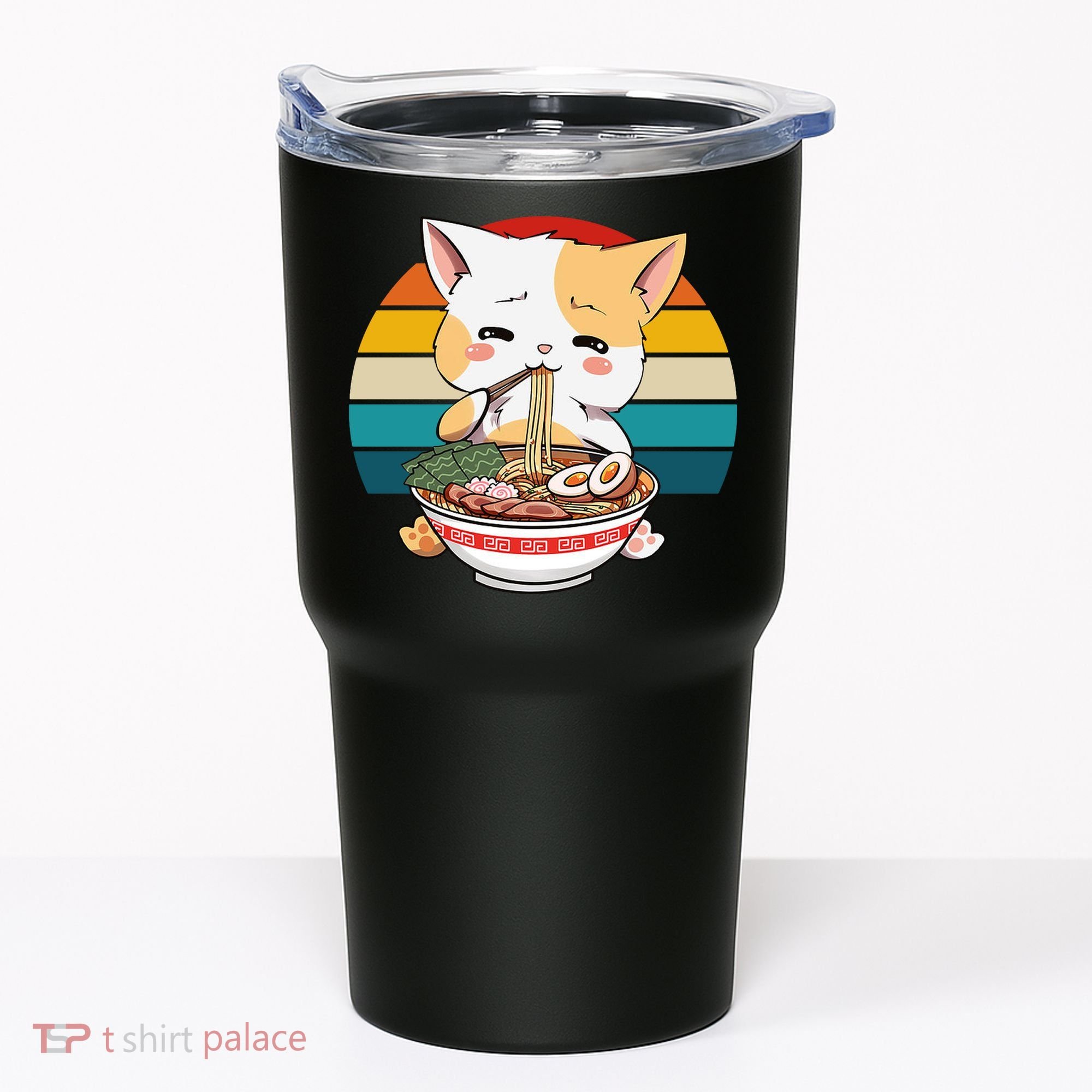 Kawaii Ramen Cat Retro Sunset Tumbler