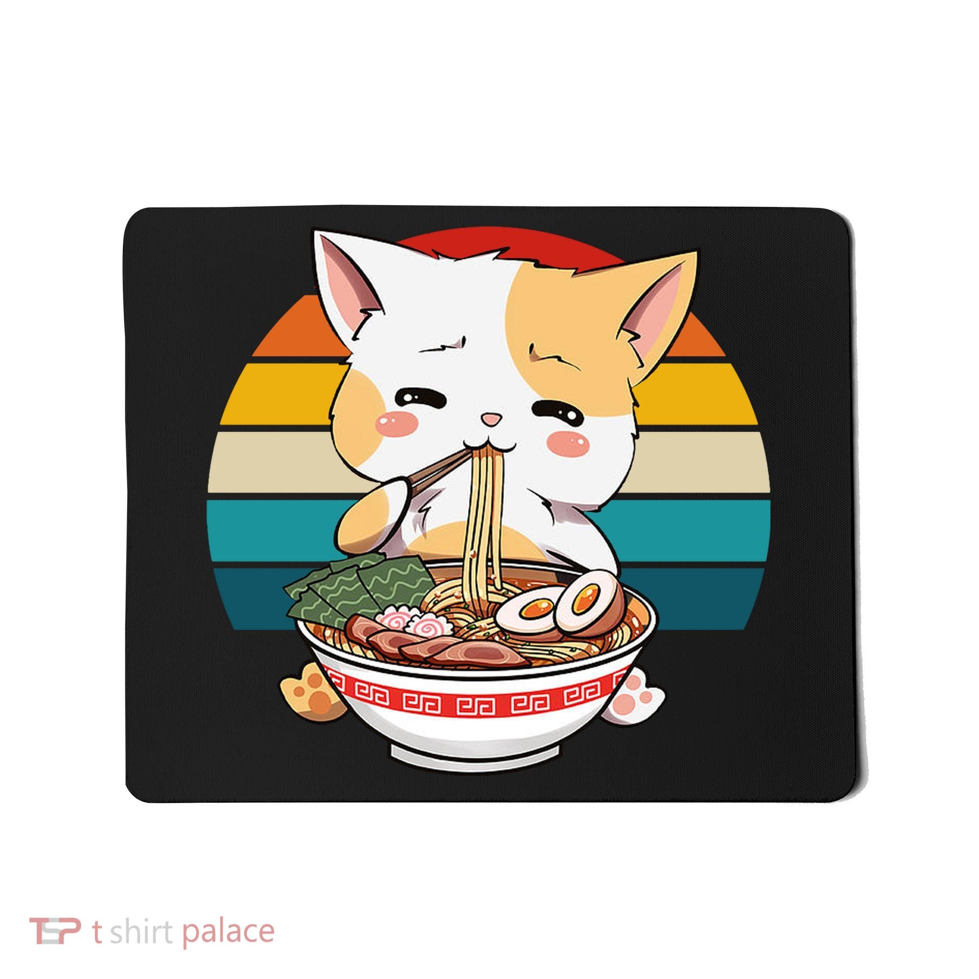 Kawaii Ramen Cat Retro Sunset Mousepad