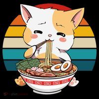 Kawaii Ramen Cat Retro Sunset Mousepad thumb 1